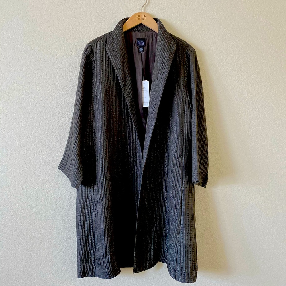 EILEEN FISHER Silk Groove Funnel Neck Jacket